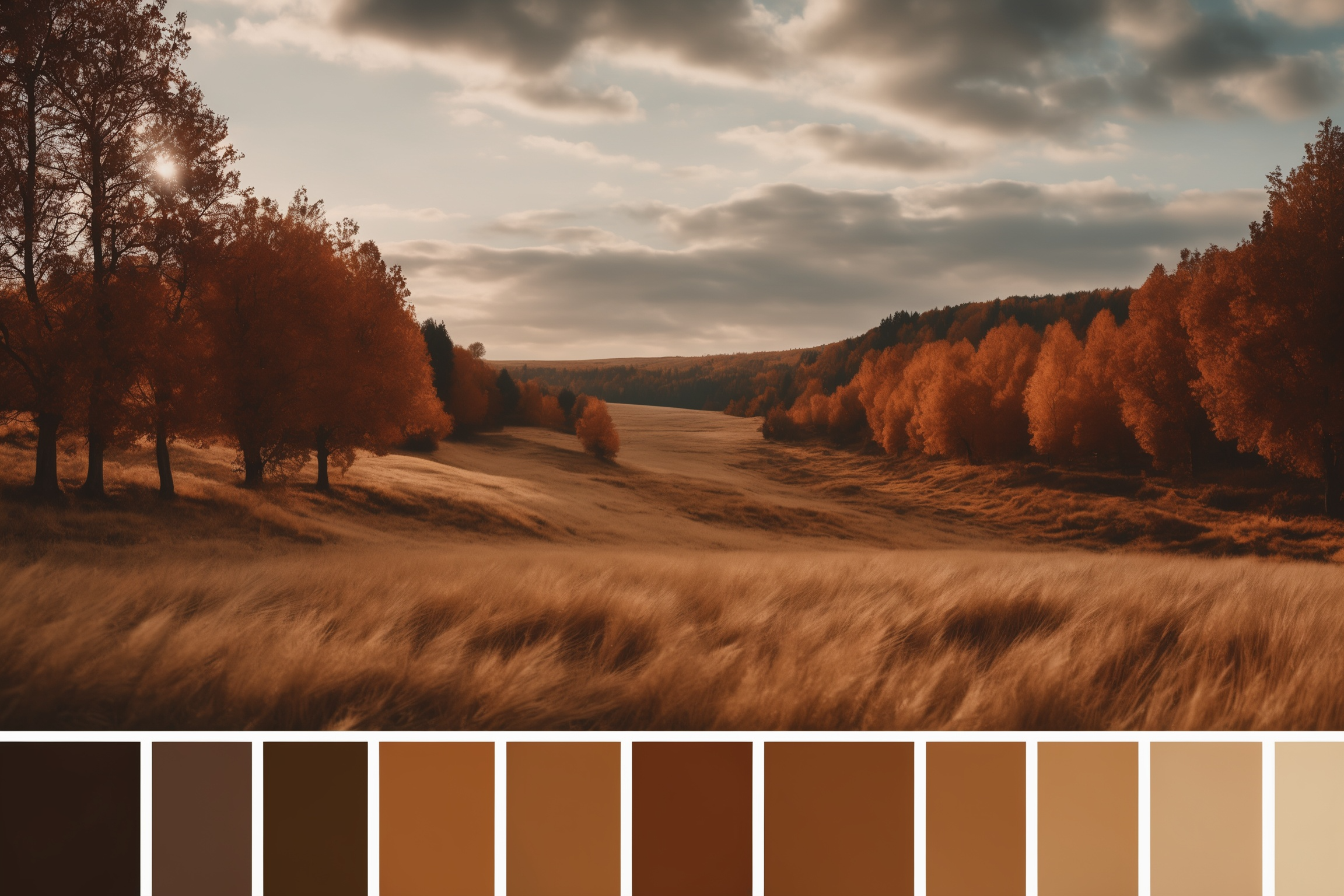 The Product Image1 with Prompt"Moodboard, autumn color palette, Russet, Wheat, Sandstone"