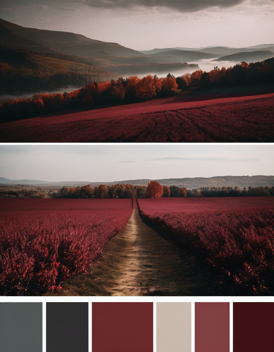 The Product Image2 with Prompt"Moodboard, autumn color palette, Cranberry, Rosewood, Charcoal"