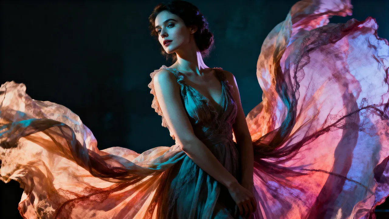 AI Prompt Examples for An elegant pose of a woman in a flowing dress