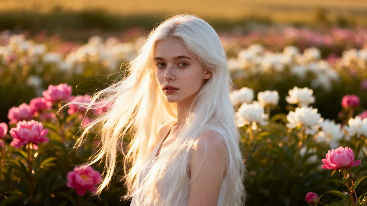 AI Prompt Examples for A young woman with flowing white hair