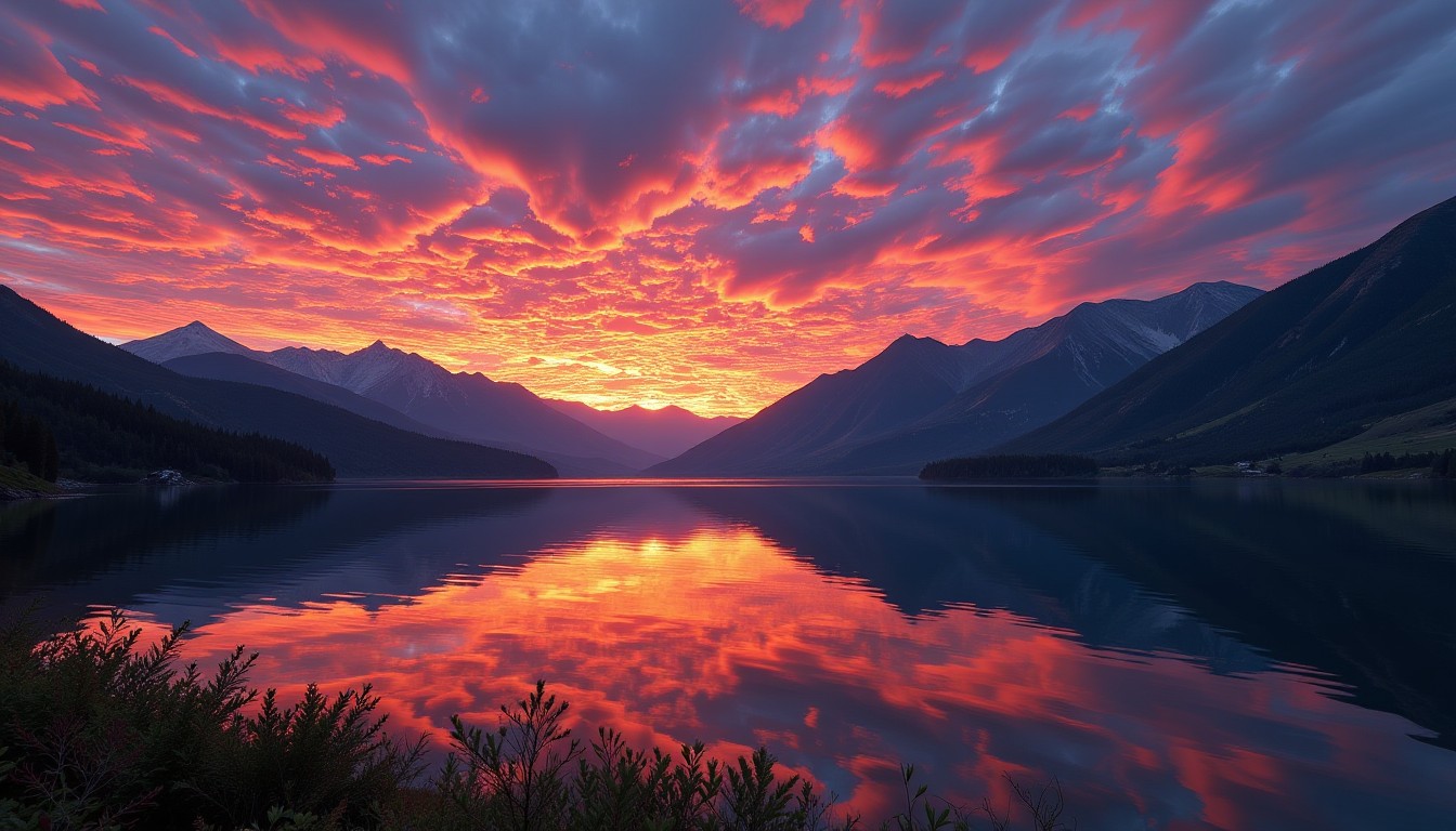 A breathtaking sunset over a serene lake