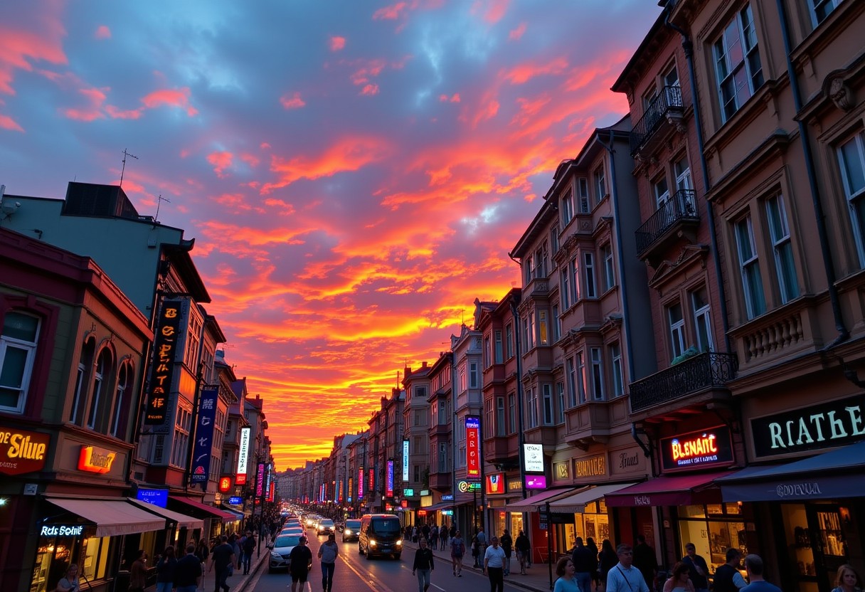 Flux Prompt: “A bustling city street at sunset,...