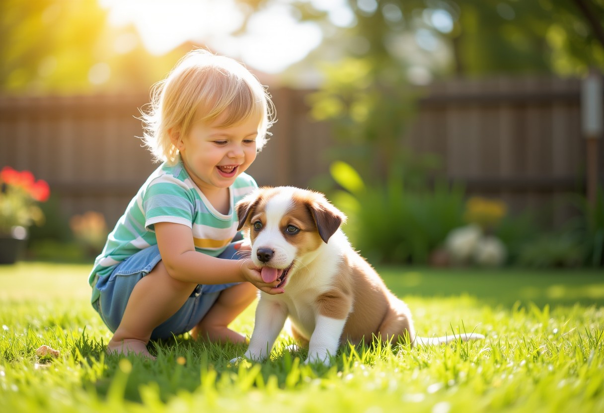 Flux Prompt: “A young child playing with a pupp...