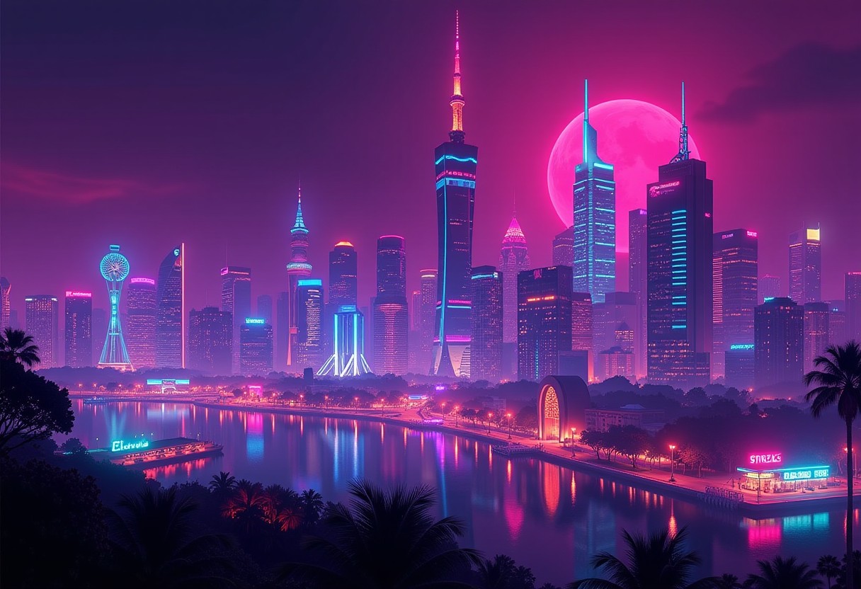 Prompt: “A futuristic city skyline at nigh...