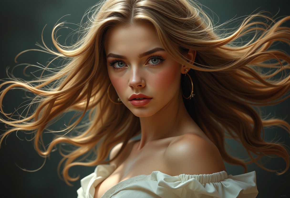 AI Prompt Examples for A hyper-realistic portrayal of a young woman