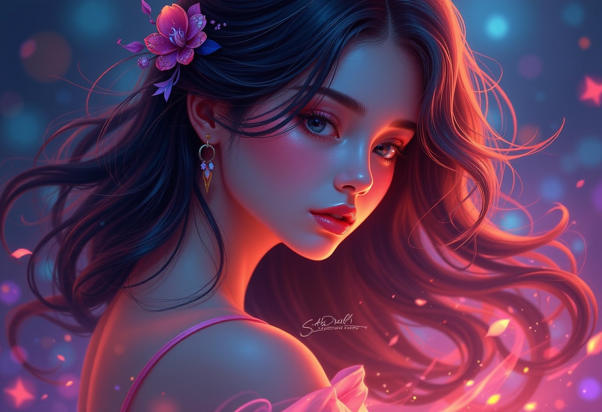 AI Prompt Examples for Digital art featuring a gorgeous girl in a serene pose